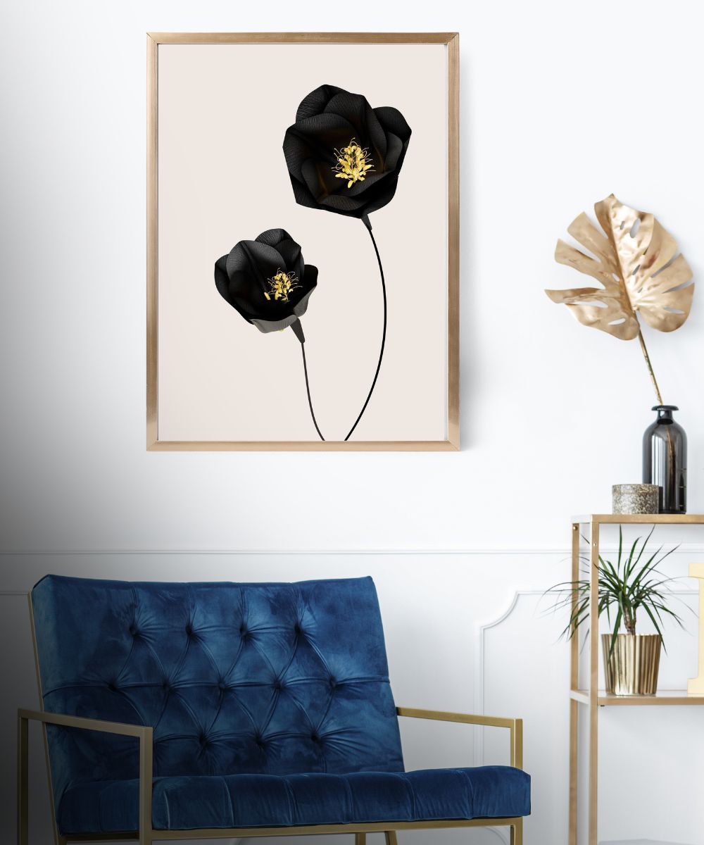 Black Flower Wall Art, Abstract Floral Printable Minimalist Black Poppy Artwork