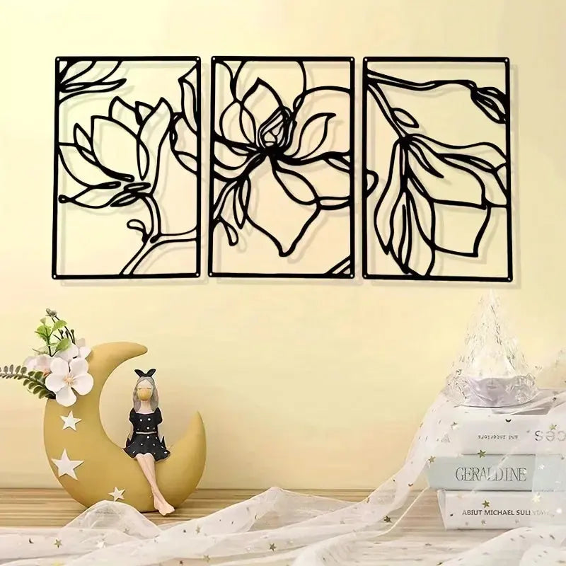Modern Abstract Metal Flowers Wall Decor - Minimalist Floral Line Sculpture for Elegant Home Art Luxe Stella