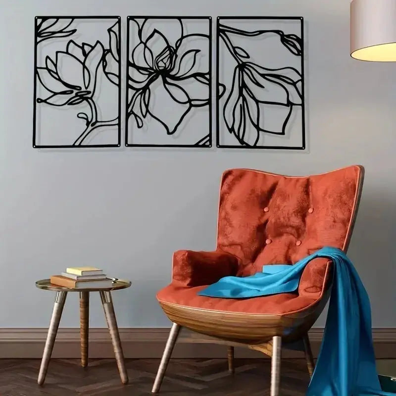 Modern Abstract Metal Flowers Wall Decor - Minimalist Floral Line Sculpture for Elegant Home Art Luxe Stella