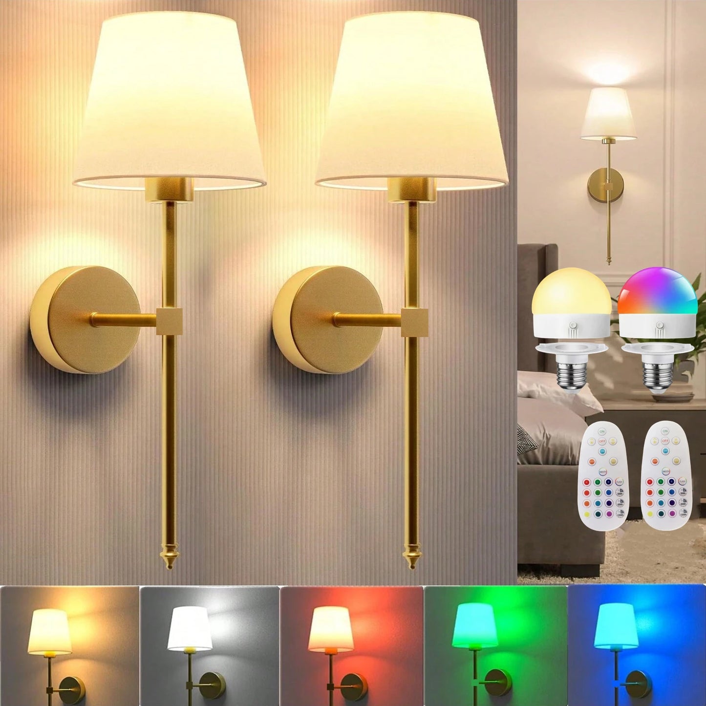 2 (PC) Rechargeable Wireless Wall Lamp