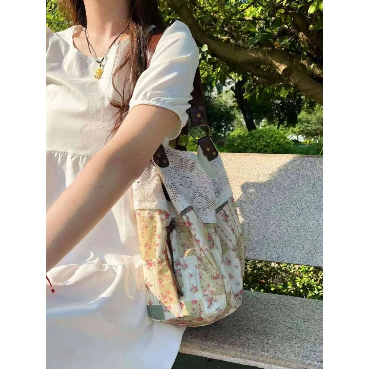 Vintage Floral Patchwork Tote Bag
