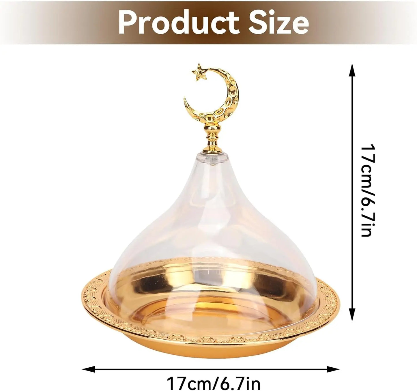 Metal Ramadan Tray with Clear Dome Lid – Elegant Dessert & Snack Organizer