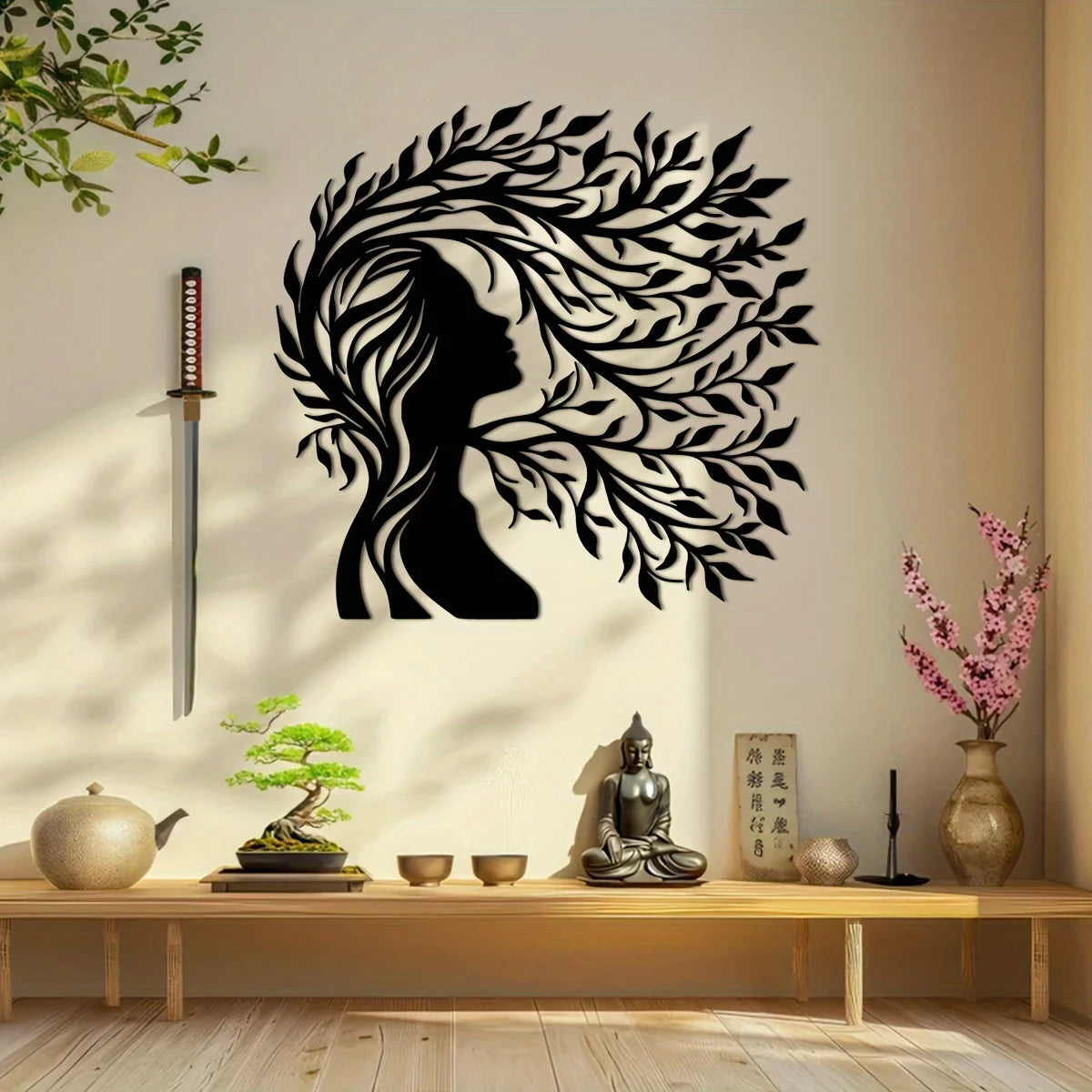 Minimalist Female Silhouette & Intricate Branch Design