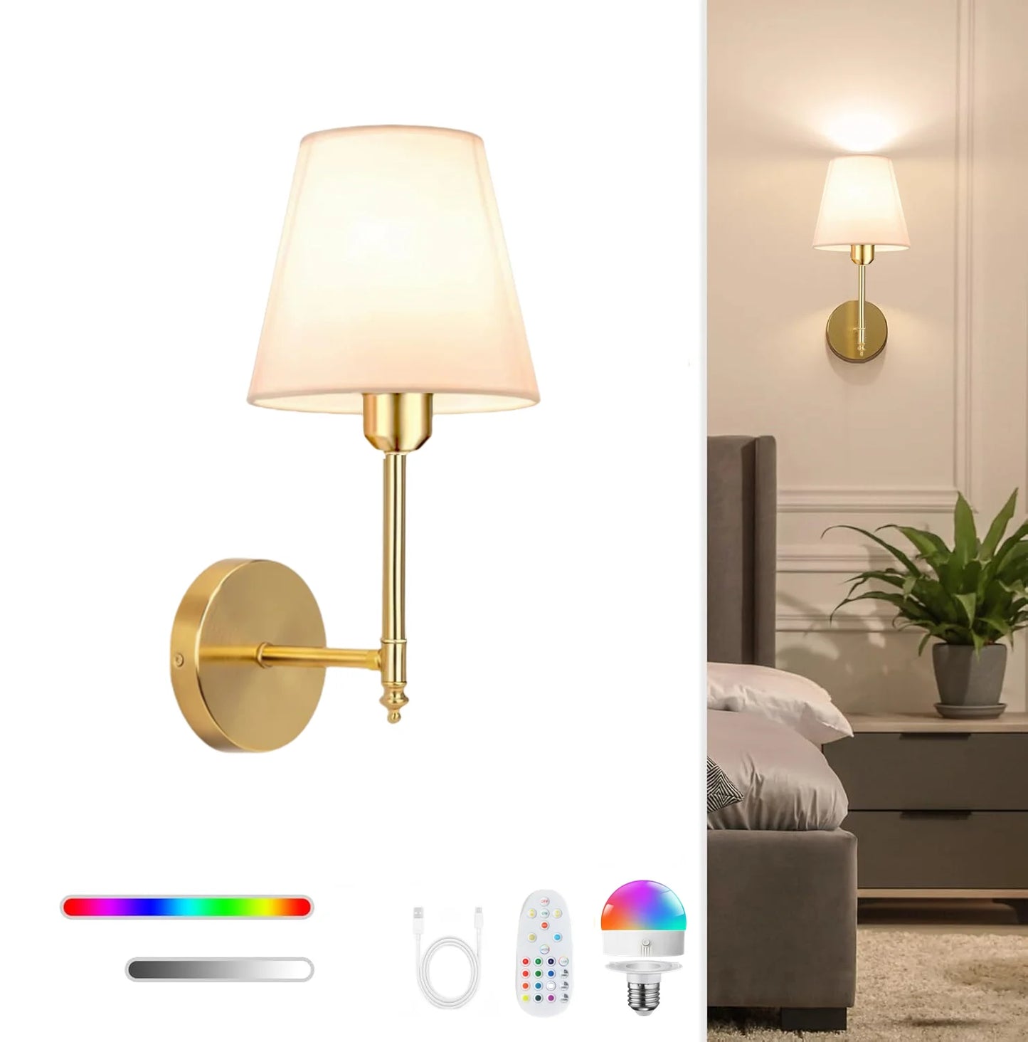 3 Color Temperature Wireless Wall Light for Living Room Bedroom Hallway(2 Pack)
