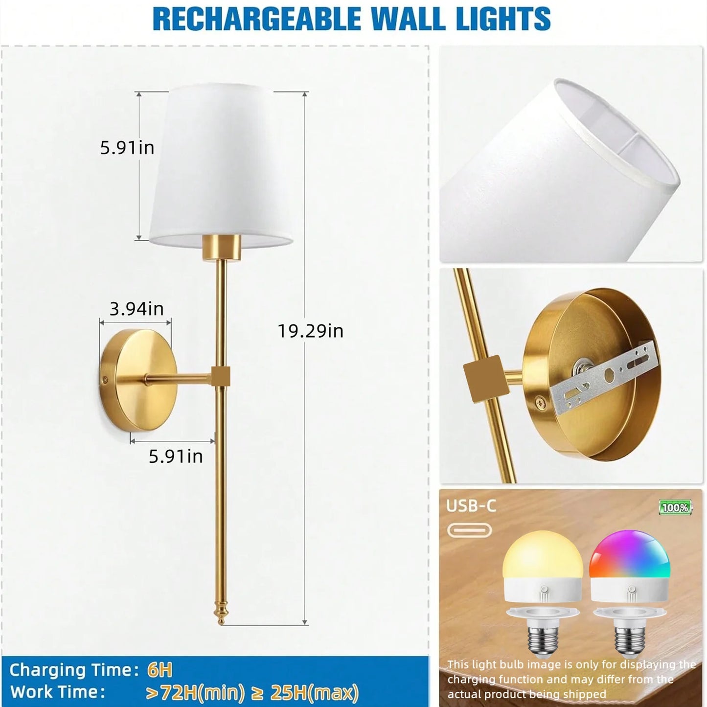 2 (PC) Rechargeable Wireless Wall Lamp