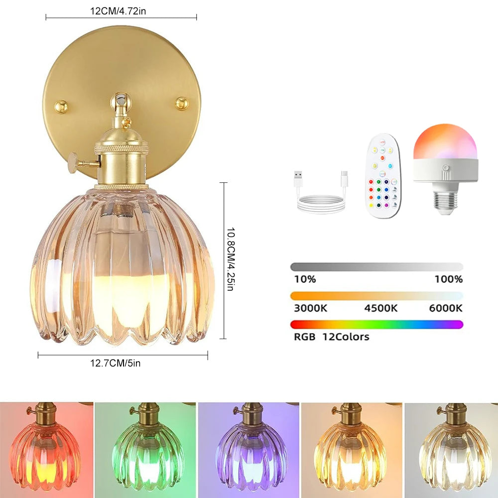 Vintage Glass Wall Sconce Rechargeable Wiring Free Deco Light