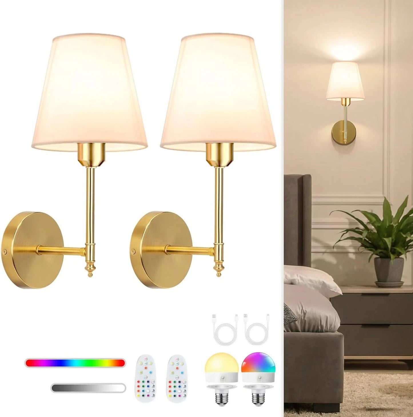 3 Color Temperature Wireless Wall Light for Living Room Bedroom Hallway(2 Pack)