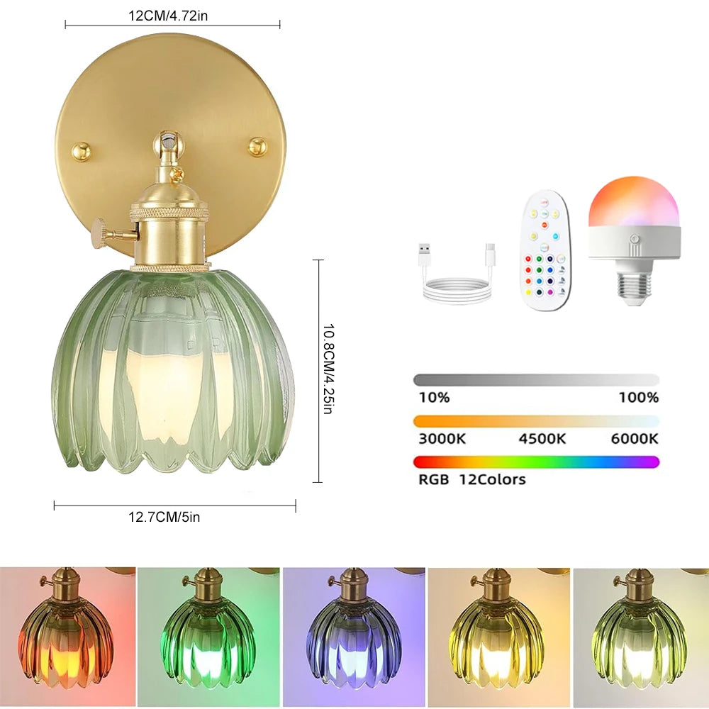 Vintage Glass Wall Sconce Rechargeable Wiring Free Deco Light