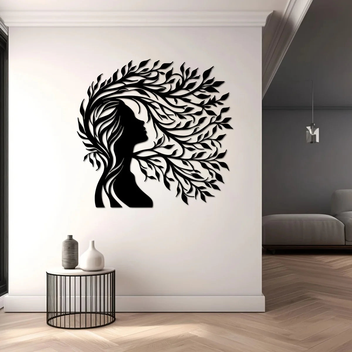 Minimalist Female Silhouette & Intricate Branch Design