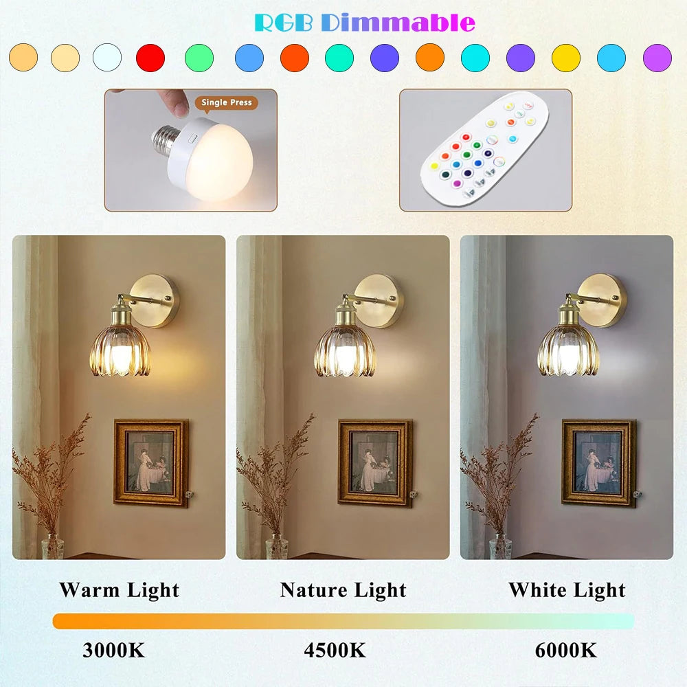 Vintage Glass Wall Sconce Rechargeable Wiring Free Deco Light