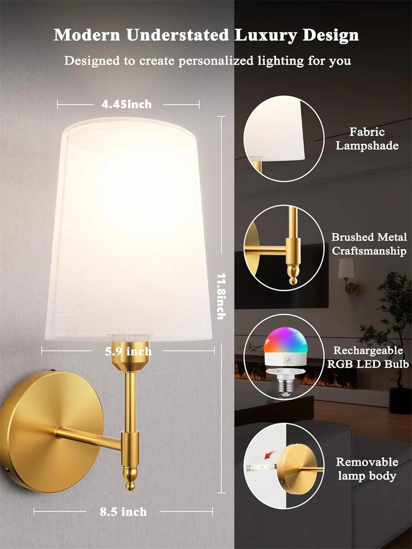 3 Color Temperature Wireless Wall Light for Living Room Bedroom Hallway(2 Pack)
