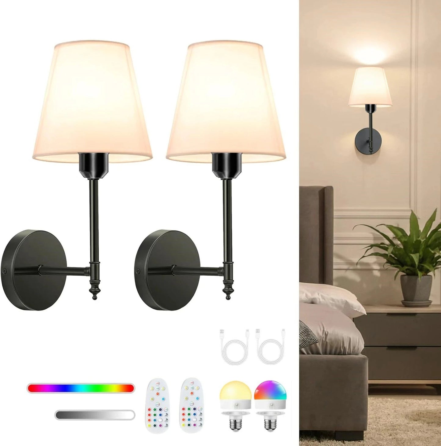 3 Color Temperature Wireless Wall Light for Living Room Bedroom Hallway(2 Pack)