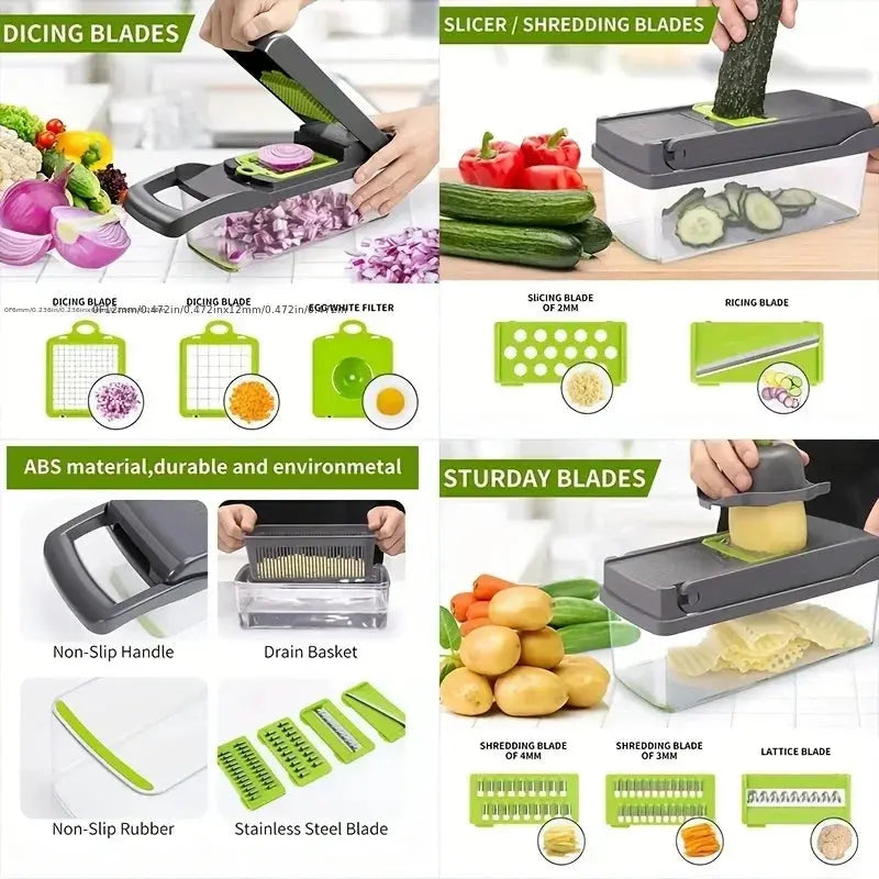 14/15/16 in 1 Multifunctional Vegetable Chopper Slicer Shredder with Basket Fruit Slicer Potato Shredder Carrot Grind Gadgets Luxe Stella