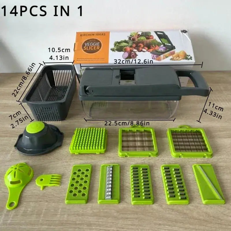 14/15/16 in 1 Multifunctional Vegetable Chopper Slicer Shredder with Basket Fruit Slicer Potato Shredder Carrot Grind Gadgets Luxe Stella