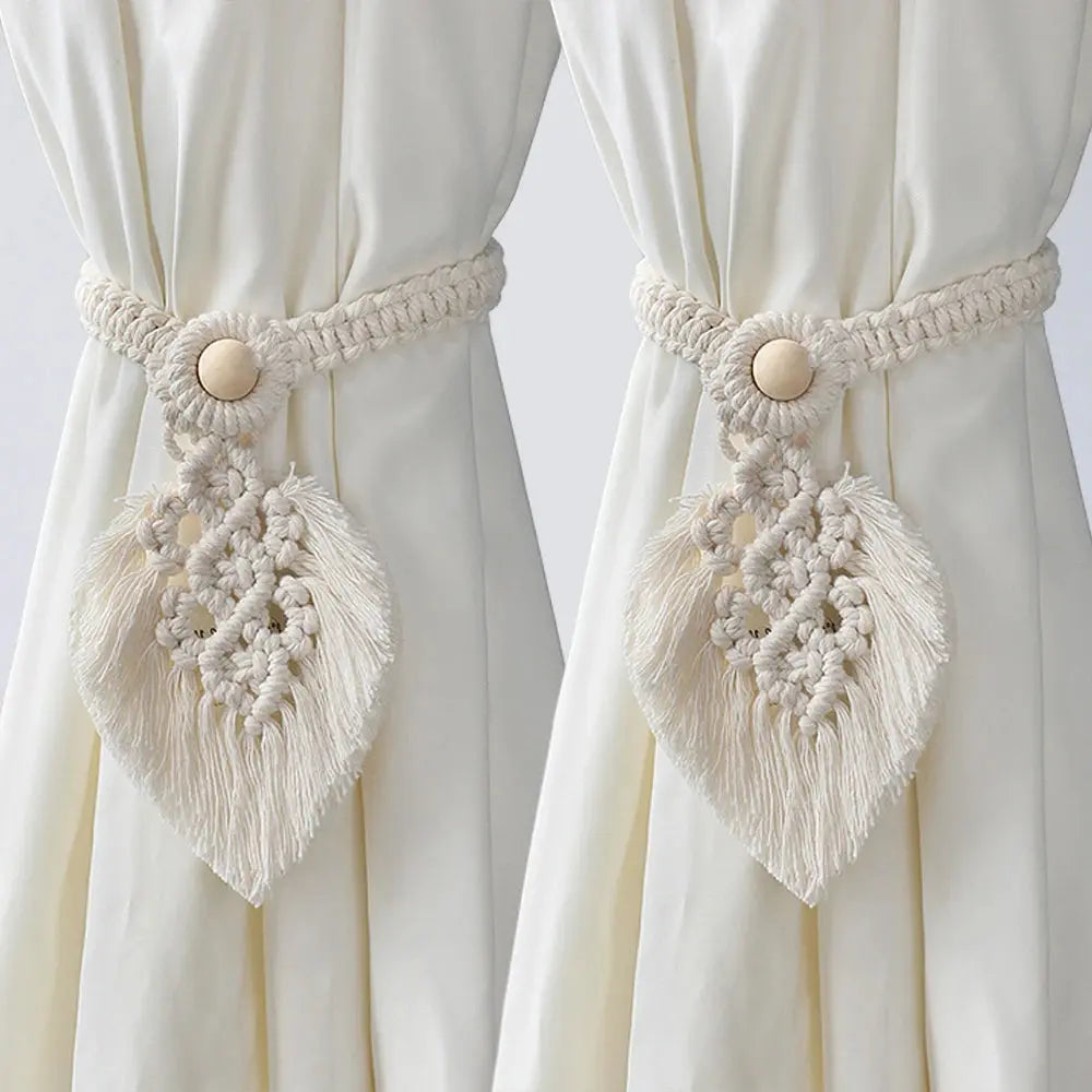 2 Pack Macrame Curtain Tiebacks with Beads Luxe Stella