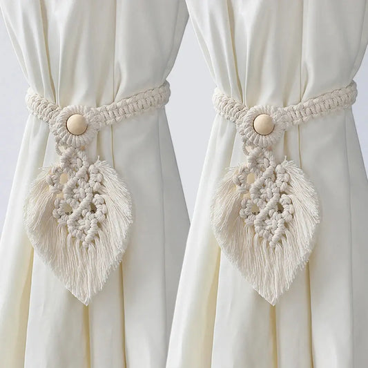 2 Pack Macrame Curtain Tiebacks with Beads Luxe Stella