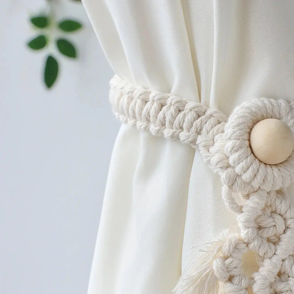 2 Pack Macrame Curtain Tiebacks with Beads Luxe Stella