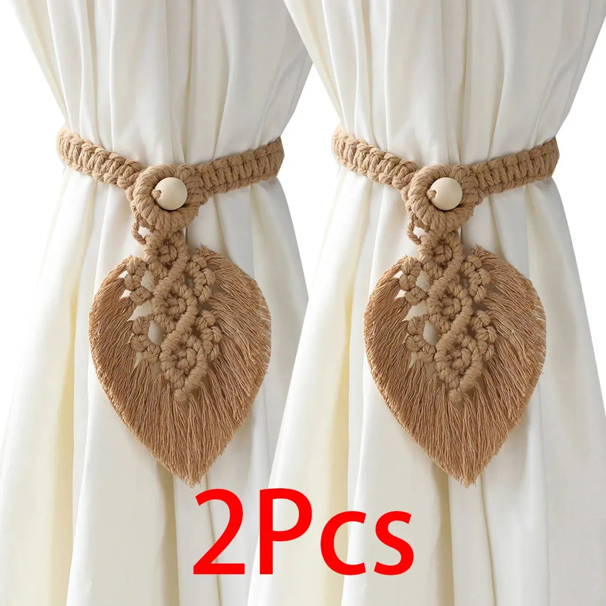 2 Pack Macrame Curtain Tiebacks with Beads Luxe Stella