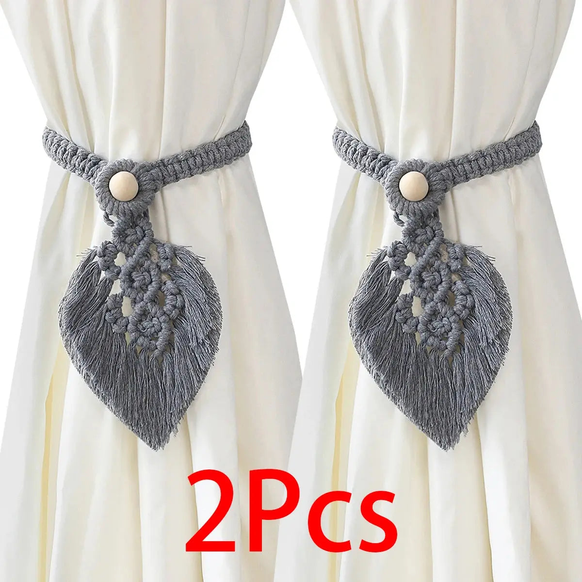 2 Pack Macrame Curtain Tiebacks with Beads Luxe Stella