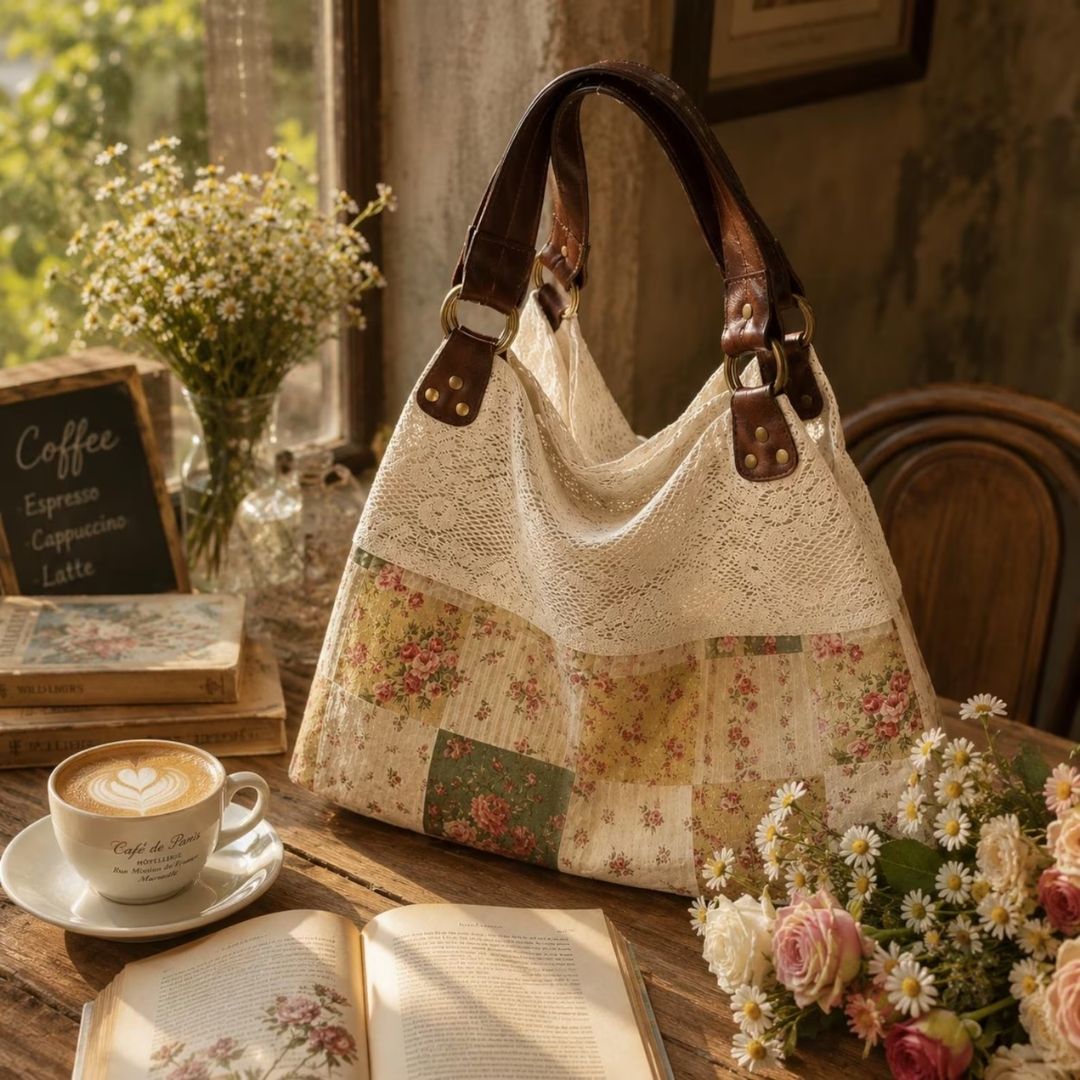 Vintage Floral Patchwork Tote Bag