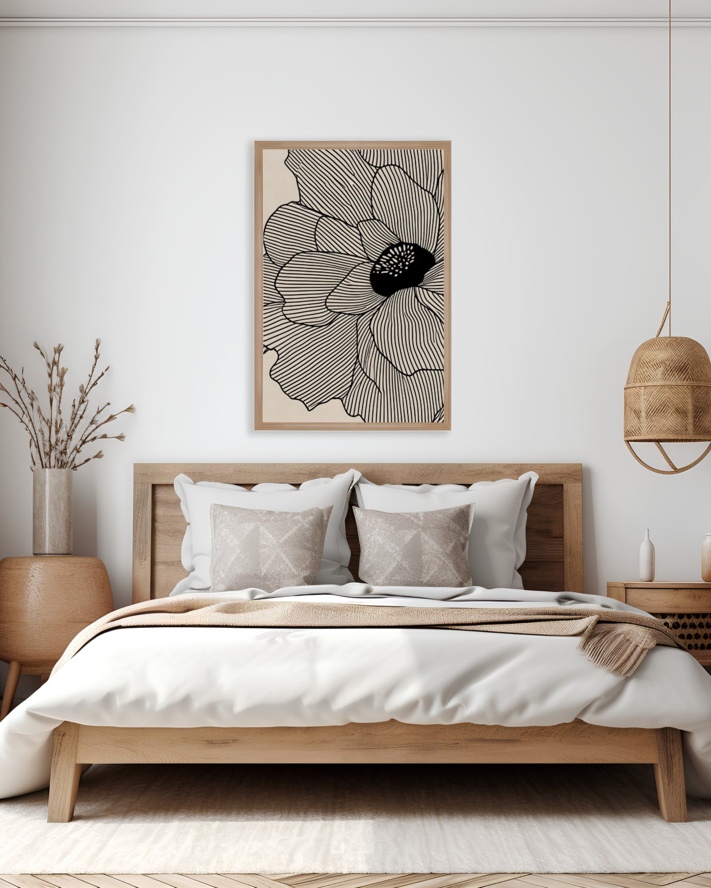 Neutral abstract floral lines art print