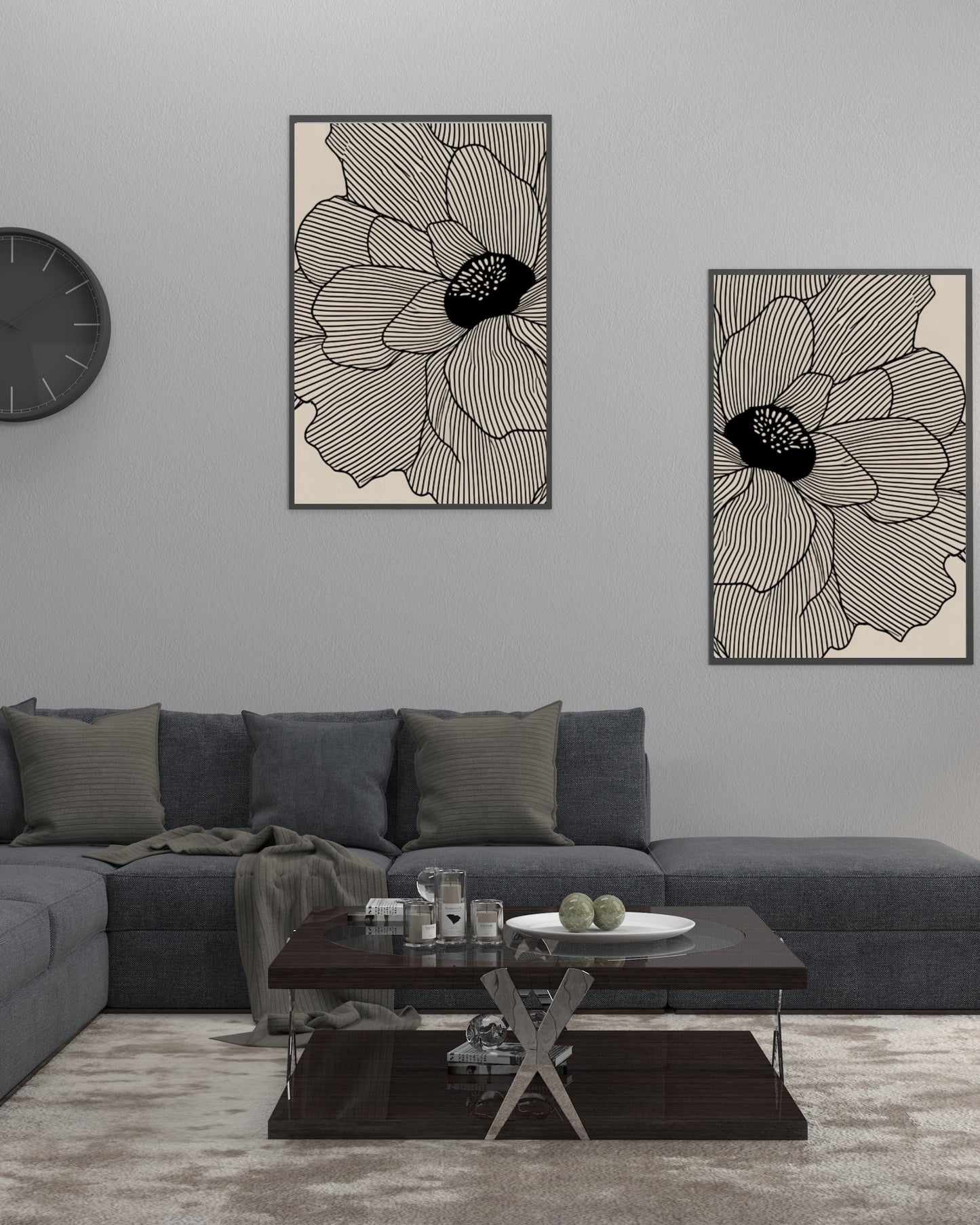 Neutral abstract floral lines art print