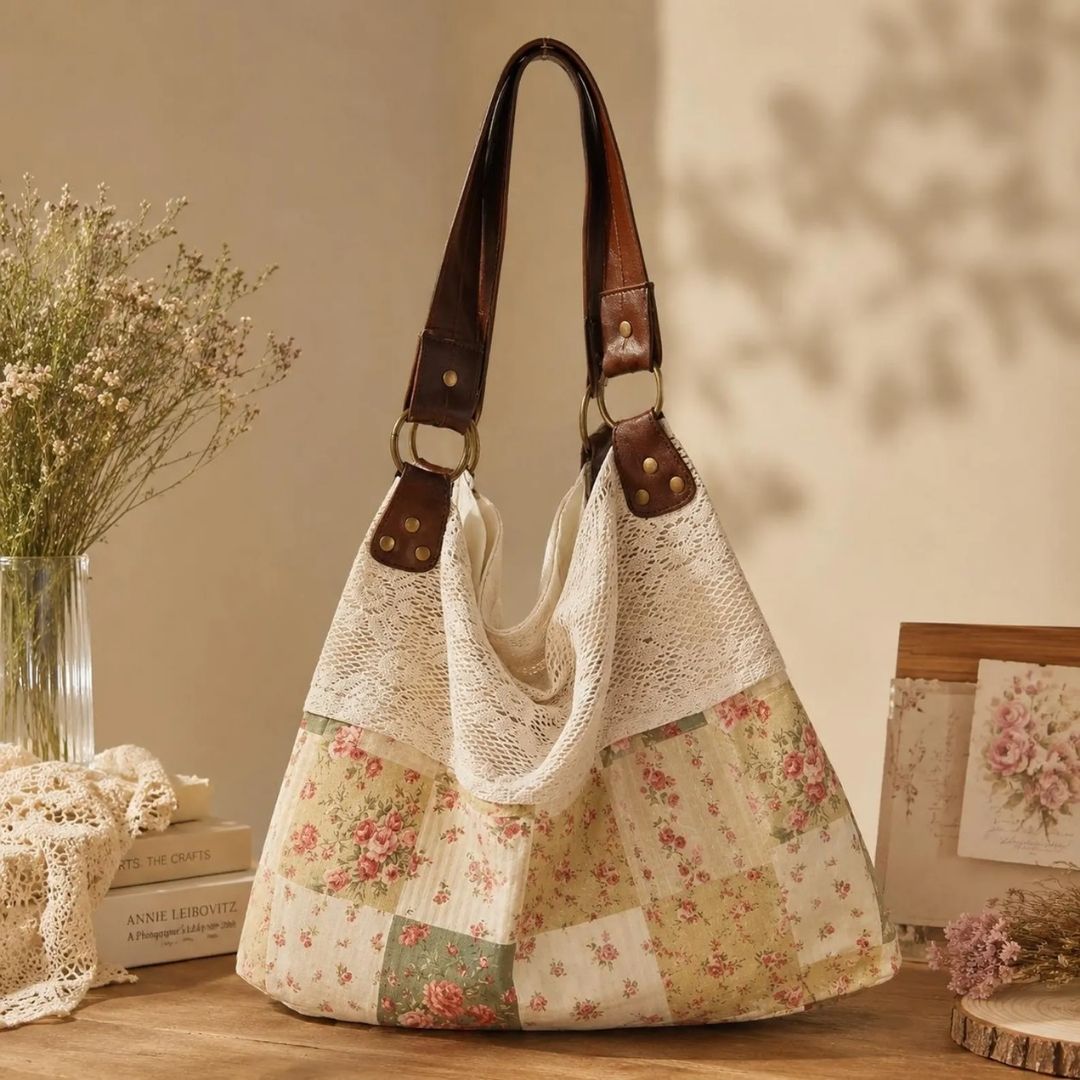 Vintage Floral Patchwork Tote Bag