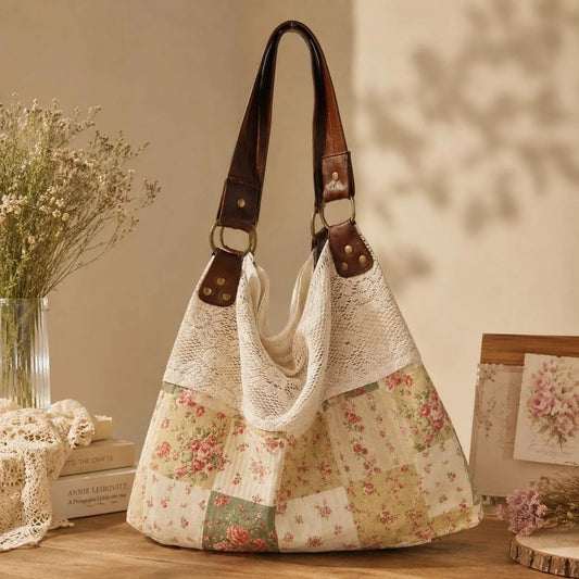 Vintage Floral Patchwork Tote Bag