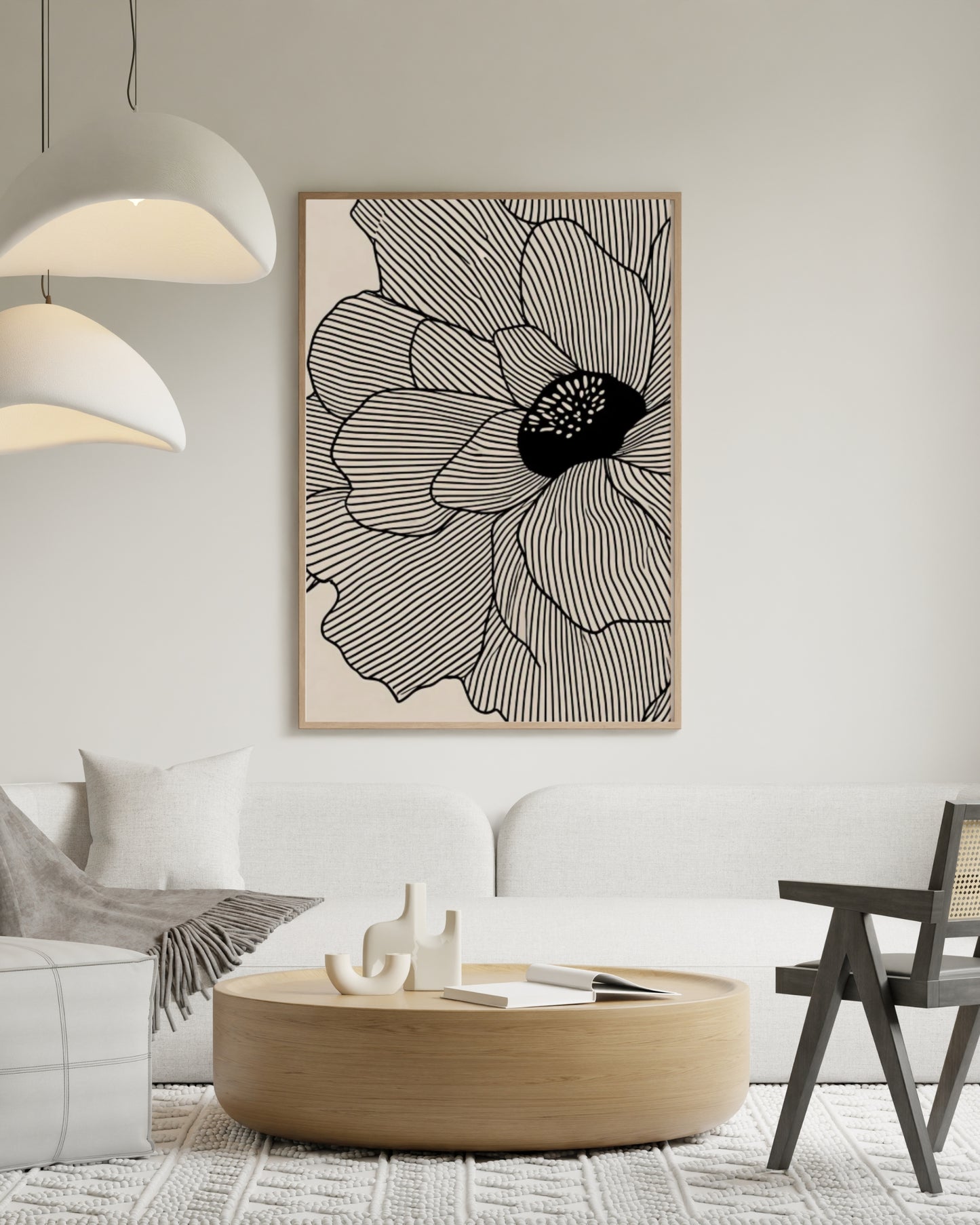Neutral abstract floral lines art print