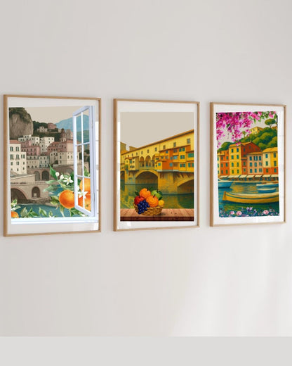 Amalfi coast paintings,Italy coastal digital posters