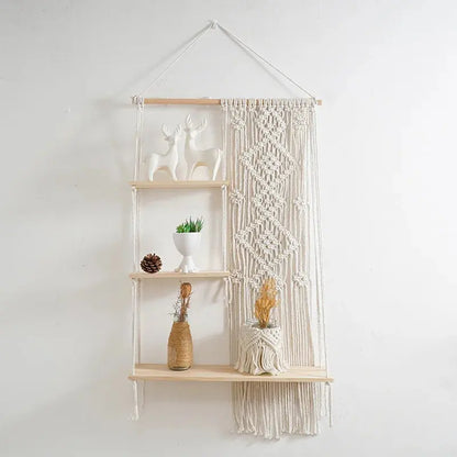 Boho Macrame 3-Tier Wall Hanging Shelf Luxe Stella