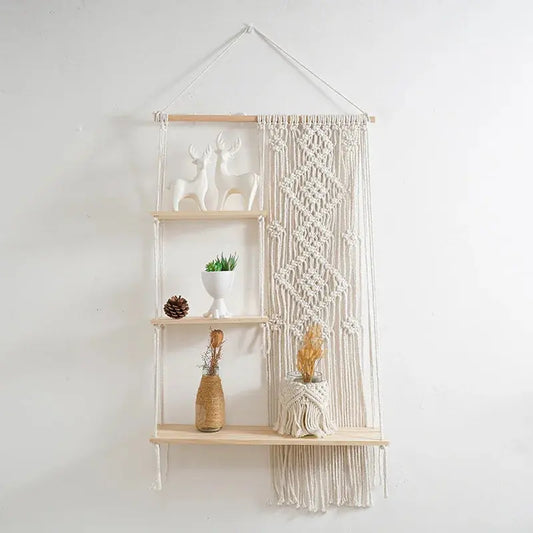 Boho Macrame 3-Tier Wall Hanging Shelf Luxe Stella