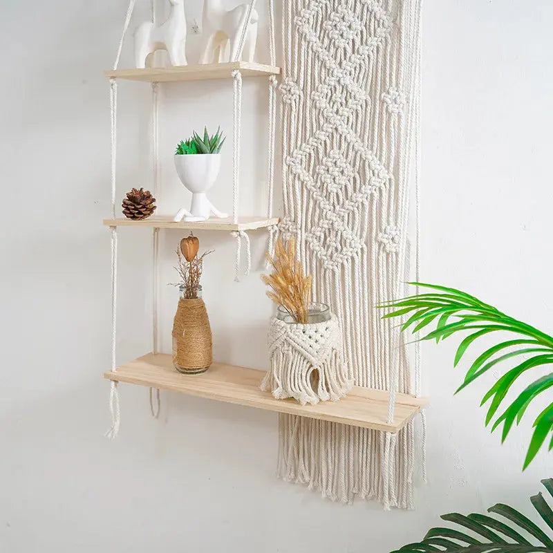 Boho Macrame 3-Tier Wall Hanging Shelf Luxe Stella