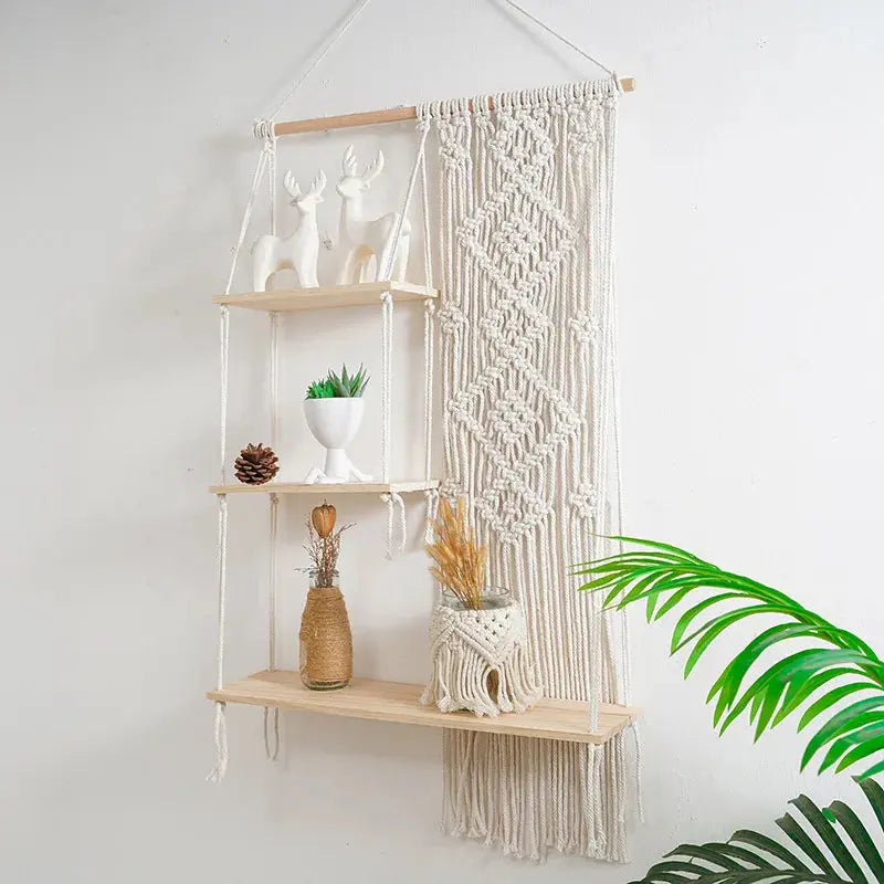 Boho Macrame 3-Tier Wall Hanging Shelf Luxe Stella