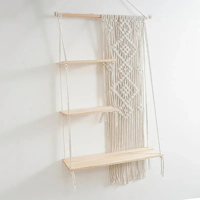 Boho Macrame 3-Tier Wall Hanging Shelf Luxe Stella