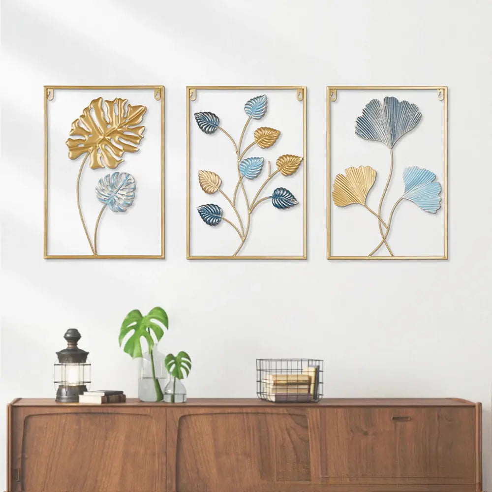 Colored Ginkgo Leaf Iron Wall Hanging Metal  Frame Luxe Stella