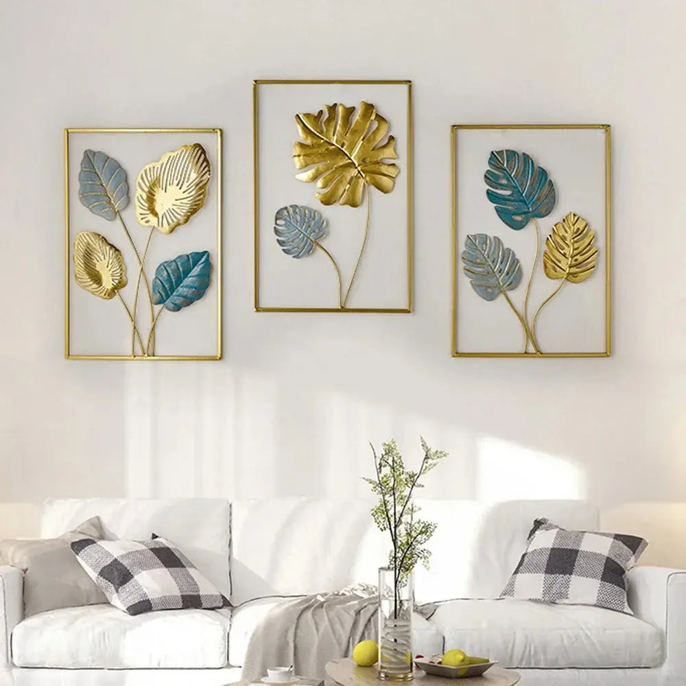 Colored Ginkgo Leaf Iron Wall Hanging Metal  Frame Luxe Stella