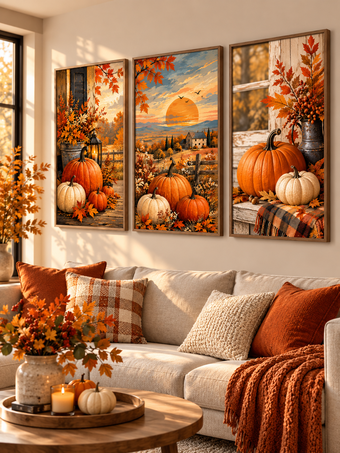 Vintage Autumn Pumpkin Wall Art Set of 3