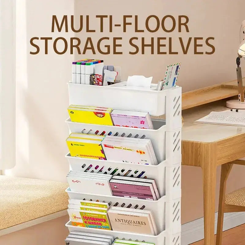 Floor Mounted Movable Bookshelf with Wheels Storage Rack Luxe Stella