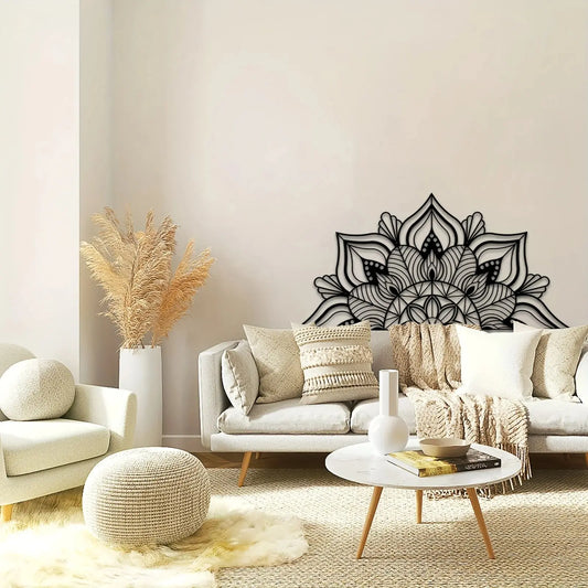 Large Metal Mandala Wall Decor - Unique Black Lotus Flower Art Luxe Stella