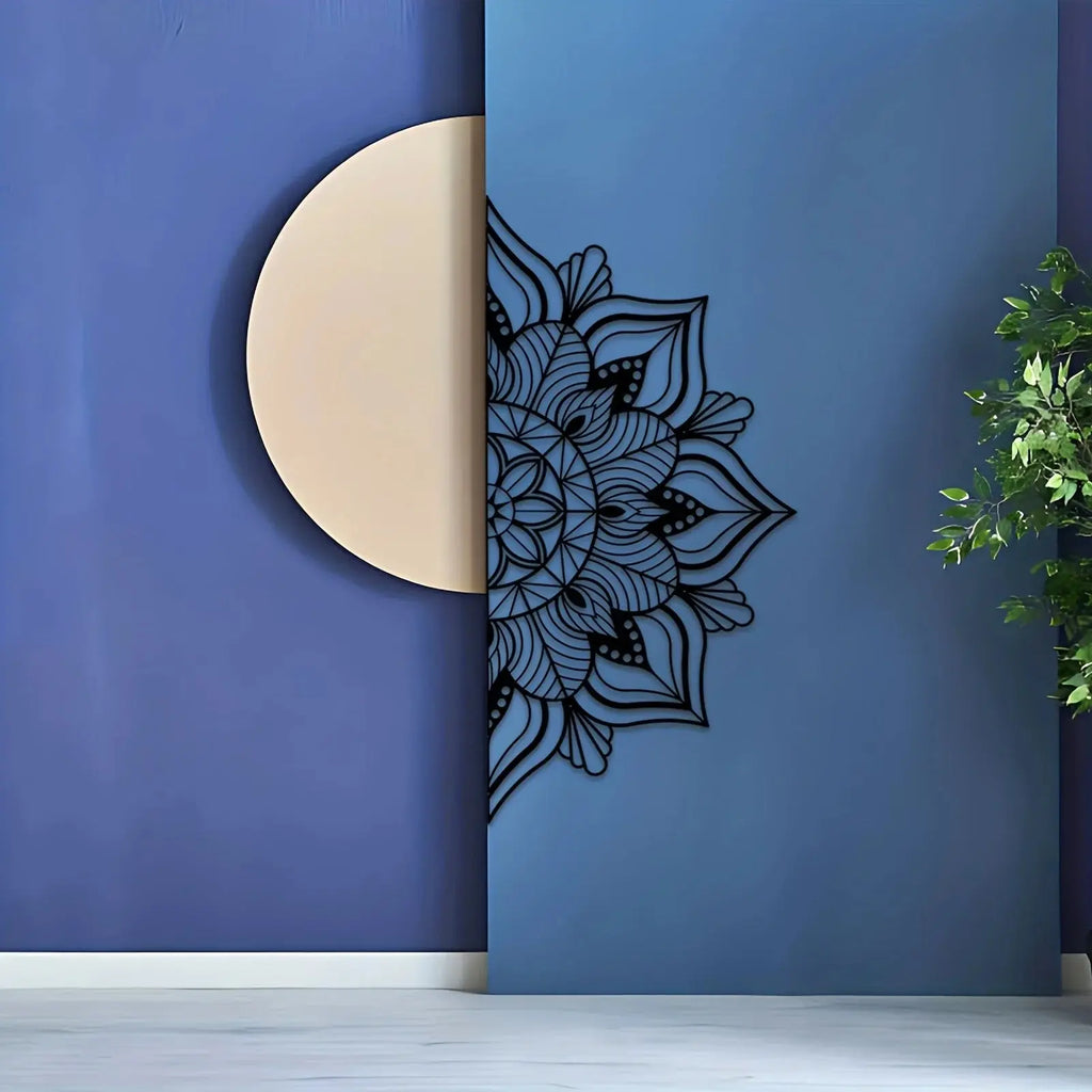 Large Metal Mandala Wall Decor - Unique Black Lotus Flower Art Luxe Stella