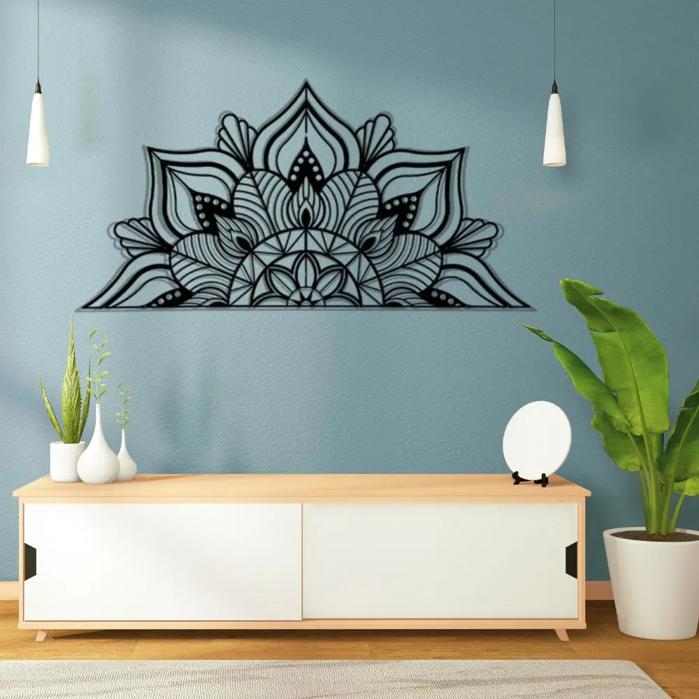 Large Metal Mandala Wall Decor - Unique Black Lotus Flower Art Luxe Stella