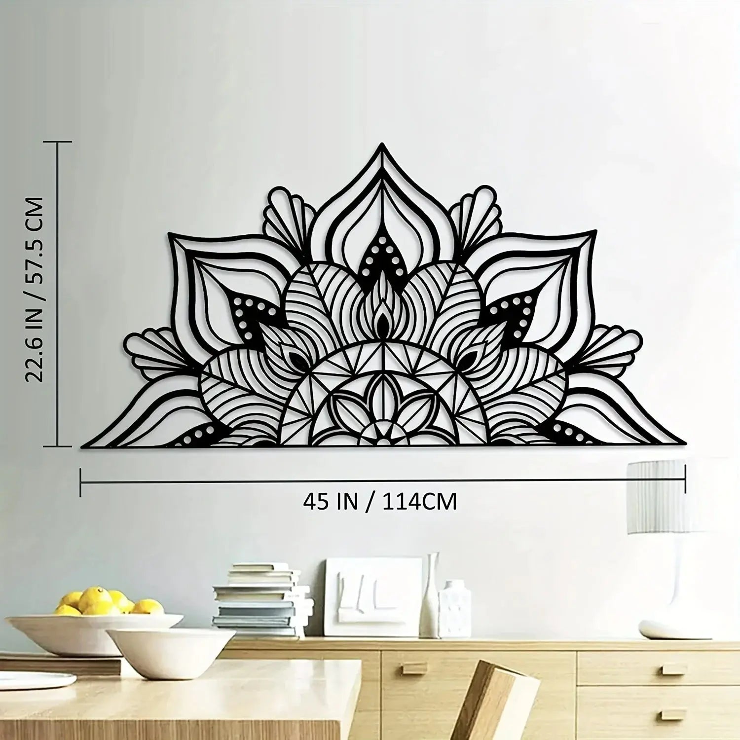 Large Metal Mandala Wall Decor - Unique Black Lotus Flower Art Luxe Stella