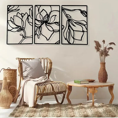 Modern Abstract Metal Flowers Wall Decor - Minimalist Floral Line Sculpture for Elegant Home Art Luxe Stella