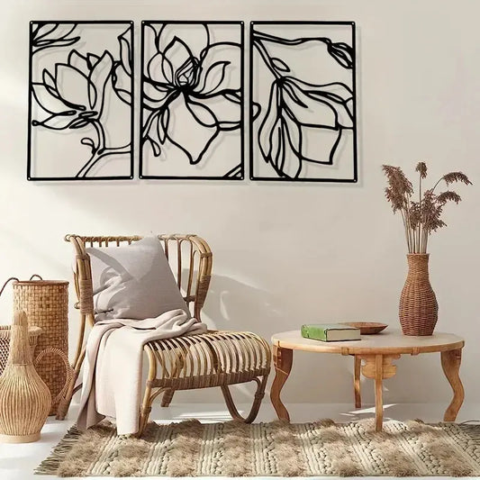 Modern Abstract Metal Flowers Wall Decor - Minimalist Floral Line Sculpture for Elegant Home Art Luxe Stella