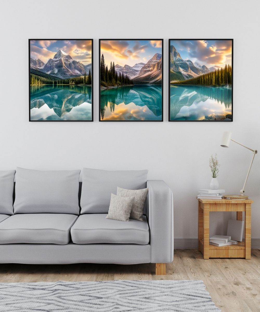 Mountain Lake Triptych: Canada Landscape Wall Art