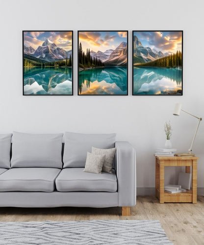 Mountain Lake Triptych: Canada Landscape Wall Art