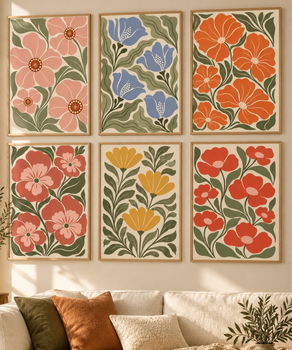 Retro Botanical Wall Art Set of 6 | Printable Floral Prints