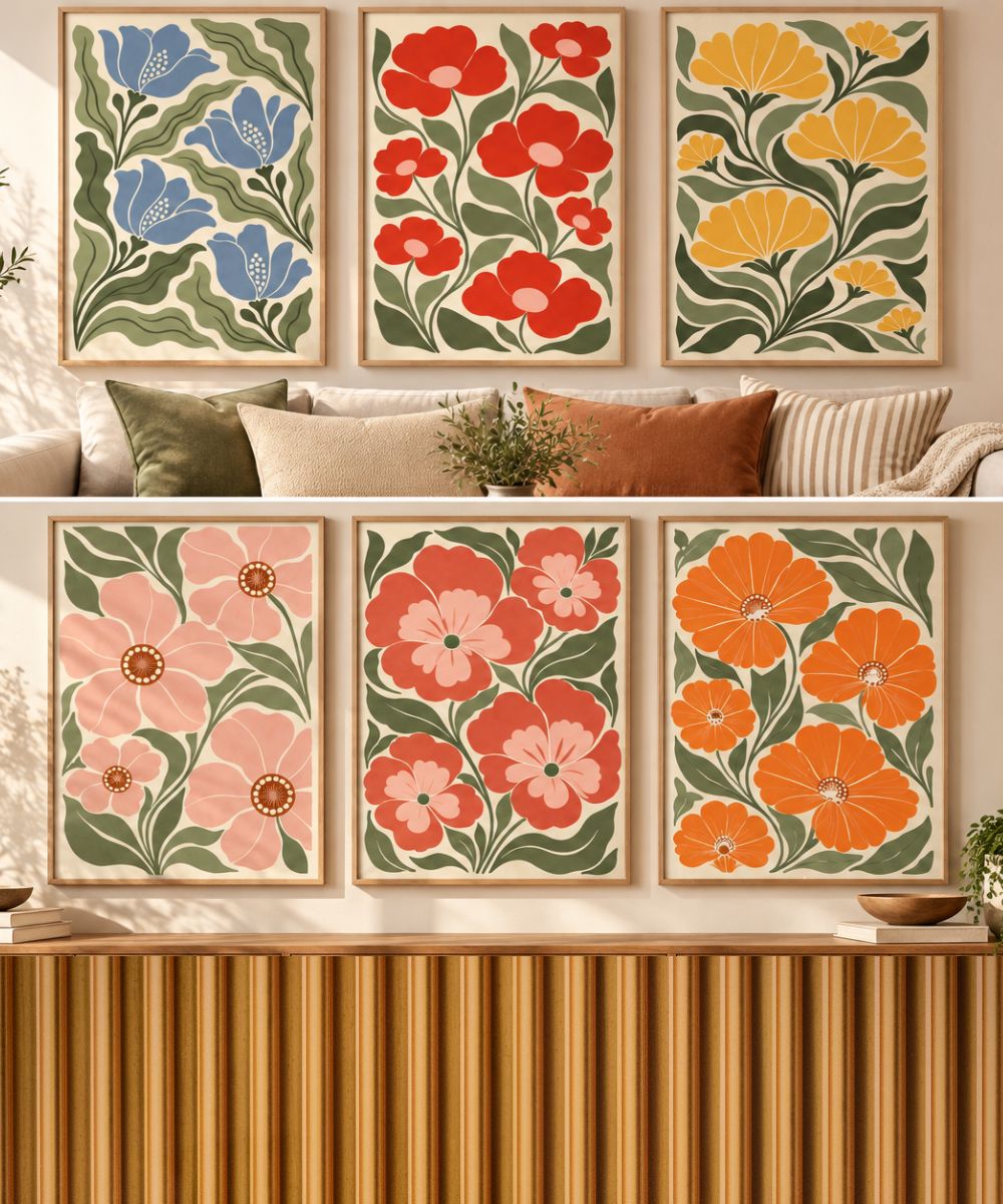 Retro Botanical Wall Art Set of 6 | Printable Floral Prints