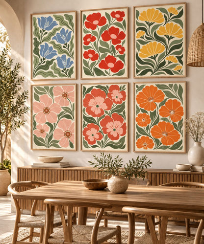Retro Botanical Wall Art Set of 6 | Printable Floral Prints